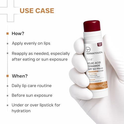 Image of DERMATOUCH Kojic Acid Ceramide SPF 50 PA+++ Tinted Wine Lip Balm - 5g | Moisturizing • Sun Protection • Nourishing | Reduces Pigmentation & Heals Dry Lips
