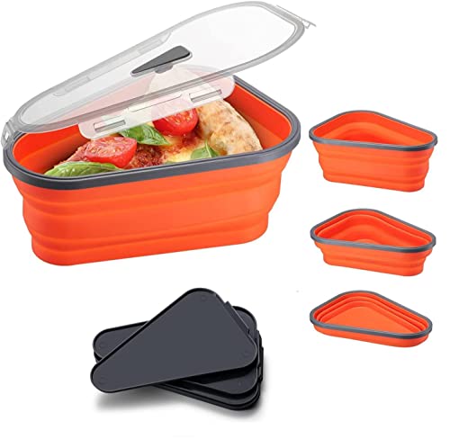 Pizza Storage Container, Collapsible Pizza Slice Container with 5 Trays, Reusable Silicone Pizza Pan Pizza Box Set with Lids to Leftover Organization and Space Saver (Pizza Cutter is Not Included)