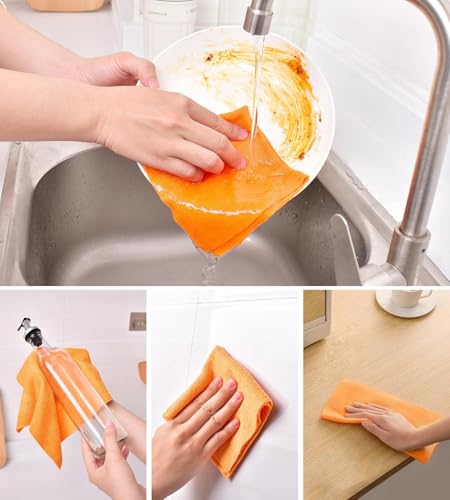 Image of Microfiber Cleaning Cloth roll Reusable Washable 20 Pack for Kitchen Surfaces Car, Home, Garage or Shop Cleaning Tear Away Microfiber Towels (2, Orange)