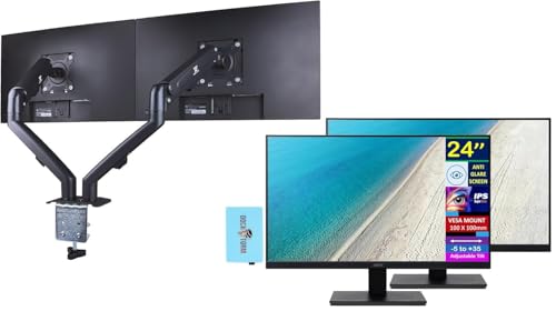 Image of acer 24 inch Vero V247Y Gbmix FHD IPS Monitor with 4 ms Response Time, Anti-Glare, Integrated Speakers, VESA Mount & Dockztorm Hub, Black (UM.QV7AA.G03) 2 Pack & ErgoFlexy Dual Monitor Mount