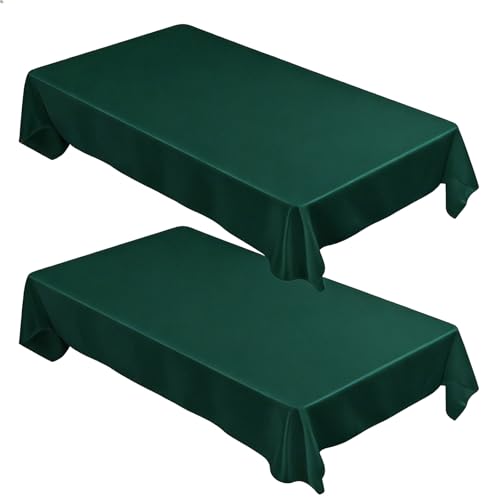 2 Packs Table Cloth - 60X102Inch (152x260cm) Polyester Rectangle Dark Green Tablecloth For 6 Foot Table in Wrinkle Resistant and Washable Stain -For Wedding Restaurant Party Banquet Decoration