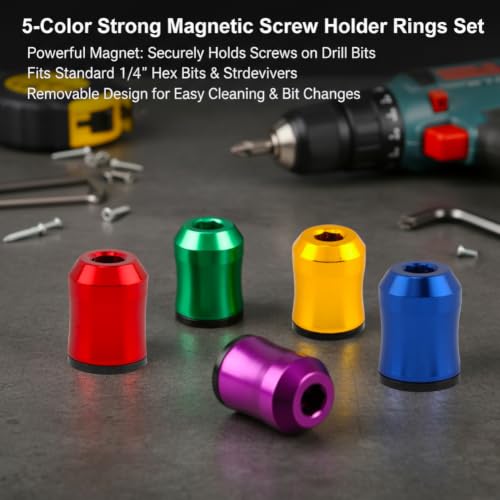 5PCS Screwdriver Head Magnetic Ring,Strong Screw Ring Set Removable Household Tool for Drills,Universal Bit Holder for Hex Screwdrivers & Power Bits,Alloy Screw Holder for Home DIY Repair — view 3