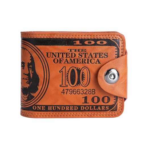 Men's US Dollar Wallet Bill Money Bifold Safe Purse,Billfold Leather Credit Card Photo Holder with Magnetic Buckle (Orange)
