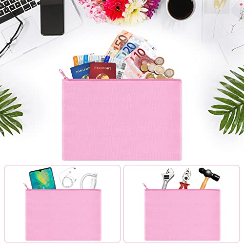 Image of 12 Pieces Cotton Canvas Makeup Bag, Multipurpose Cosmetic Bag with Zipper Travel Toiletry Pouch, Blank DIY Craft Bag (Pink, S)