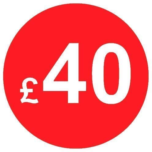 Pack of 500-20mm Price Stickers/Labels - Choose from 10p to £95 - Bright Red - Many Prices to Choose from (£40 - Red) — image 1