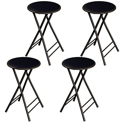 Image of Lavish Home Folding Stool with Padded Backless Seat Set of 4, Black, 24 inch | Counter Height Bar Stools with 225lb Capacity, Portable Indoor & Outdoor, Extra Seat for Kitchen, Rec Room or Camping