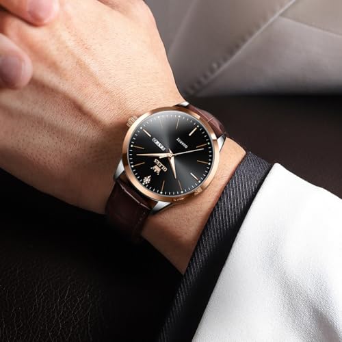 Image of OLEVS Men Watches Dress Waterproof Leather Band Classic Large Face Luxury Watches for Men Casual Fashioned Nice Analog Watch Men Day Date Easy Reader Quartz Original Business Adjustable Watches Men