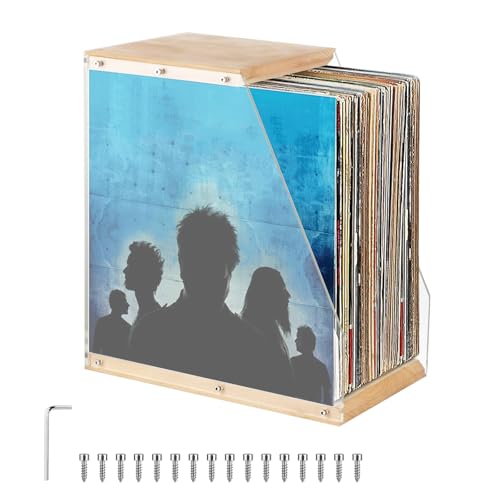 Porta Dischi Vinile, 33,4 x 20 x 35 cm Supporto per Dischi in Vinile in Acrilico e Legno Massello Supporto per Porta Vinili Trasparente con Design Aperto per Gli Amanti del Vinile e Della Musica