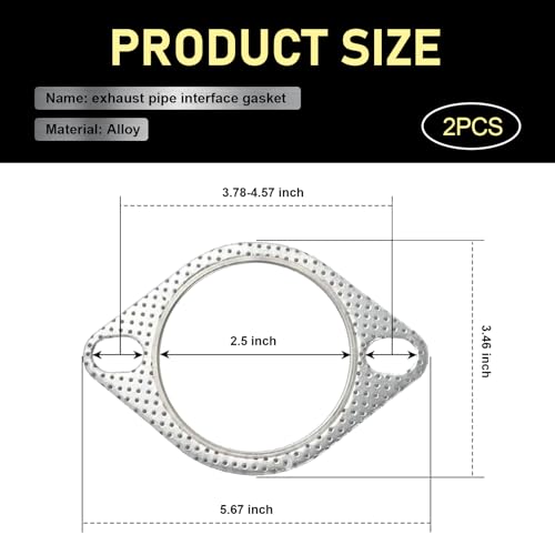 Image of Pack-2 Car Exhaust Pipe Interface Gasket, 2.5 inch ID Three Holes Design Exhaust Flange Gasket, High Temperature High Pressure Resistant Exhaust Gaskets, Universal for Most Cars (Silver)