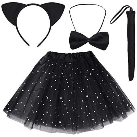 Dxhycc Black Cat Costume Set Cat Ears Headband Tail Bowtie Tutu-Halloween, Dress Up, Kids Cosplay Accessory Kit Cover