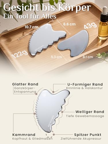 Rena Chris großer Edelstahl Gua Sha Stein, Guasha Stein für eine definierte Kieferlinie, gegen Gesichtsschwellungen, Hautpflege-Geschenk – Glanzsilber 2