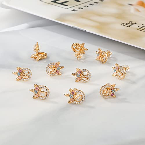 Unicorns Gifts For Girls,Unicorn Earrings For Girls14K Gold Plated Sterling Silver Post Cz Letter A Initial Earrings For Little Girls Unicorn Jewelry Kids Earrings Jewelry Gifts For Girls Toddler #TOP5