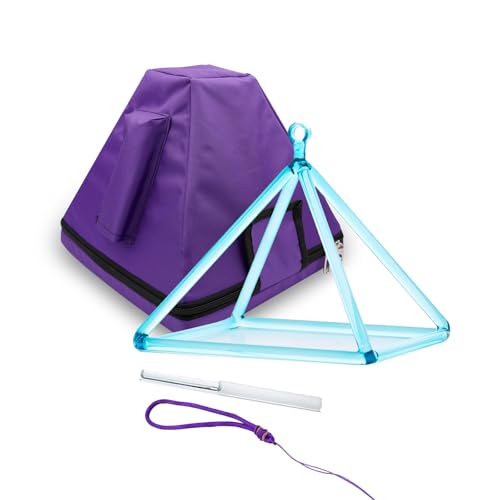 Hye-eun Crystal Pyramid Sound Healing, Clear Blue 8 inch Quartz Riangular Tower with Crystal Singing Bowl Stick and Purple Rope, Pyramid Bag,Yoga Meditation Energy Healing Musical Instrument