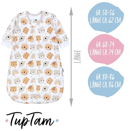 Tuptam Sacco Nanna 2.5 Tog – Sacco Nanna Neonato Tutto L’Anno Con Maniche Rimovibili, Cotone OEKO-TEX, Animali/Arcobaleno, 56-62 - 3