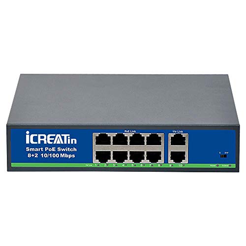 iCreatin 10-Ports Active POE Plus Switch (8 PoE+ Ports | 2 Uplink) Max 120 Watt 802.3af/at Power Over Ethernet,10/100Mbps