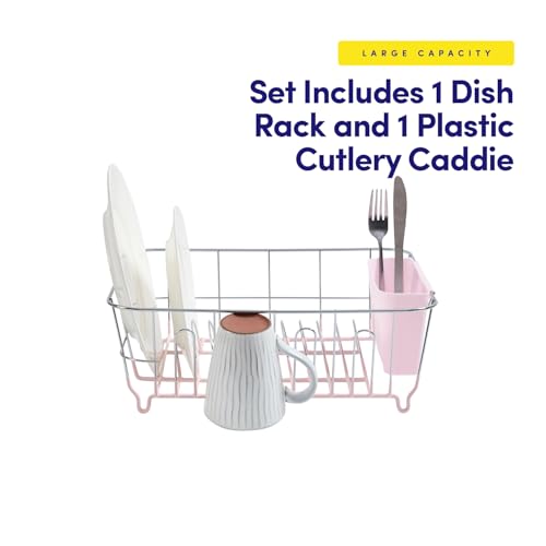 image for Sweet Home Collection Dish Drying Rack & Cutlery Holder 2 Piece Set - 