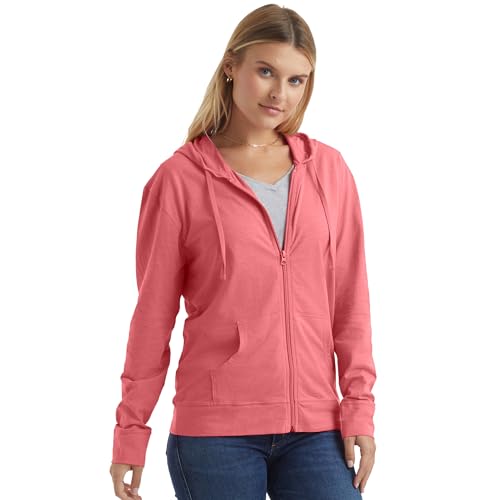 Image of Hanes Women's Lightweight Full Zip Hoodie, Textured Cotton Zip Up, T-Shirt Hoodie