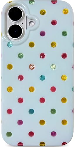 Qokey Case for iPhone 16(6.1 Inch) - Sparkle Laser Polka Dot, Colorful Dots