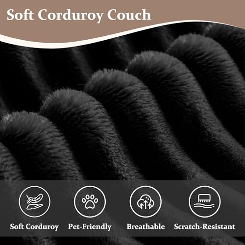Image of L Shaped Couches for Living Room, Oversized Modular Sectional Sofa with Armrest Storage, USB Ports and Cup Holders, 5 Seats Corduroy Couch for Living Room, Bedroom and Apartment, Matte Black
