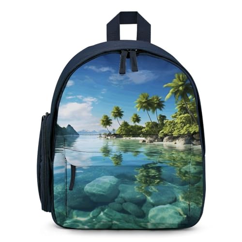 Beautiful Island in The Sea Backpack Small Book Bag with Side Pocket, Lightweight Durable Backpack, Travel Rucksack, Blue-style