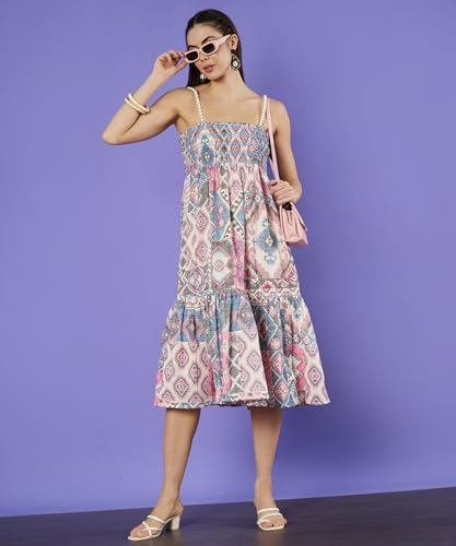 Image of COTLAND Fashions Breathable Cotton Printed A-Line Midi Dress for Women