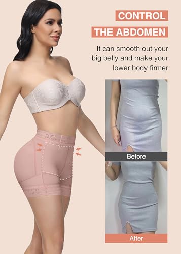 Image of SHAPSHE Butt Lifter Shapewear Shorts for Women, High-Waist Tummy Control | 4 Flexible Waist Stays | Silicone Waist & Leg Grips | Contoured Back Seams | Mesh Thigh Panels | Lace-Trimmed Leg Hem