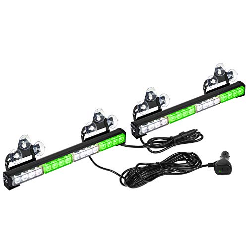 ASPL 2x16.8 inch Emergency Flashing LED Traffic Advisor Strobe Light Bar 32LED 26 Flash Patterns Interior Safety Warning Lights (Green White)