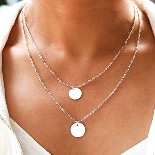 Tgirls Sequines Layered Necklace Multilayered Silver Pendant Necklaces Jewelry for Women and Girls XL-44 (Silver)