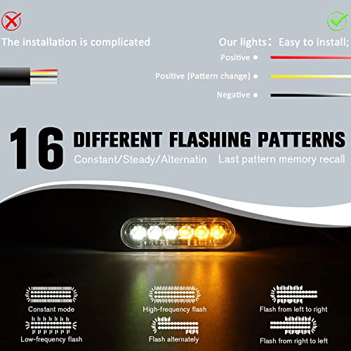 DIBMS LED Emergency Strobe Lights, 8X Amber White 6 LED Strobe Warning Emergency Flashing Light Caution Construction Hazard Light Bar for Car Truck Van Off Road Vehicle ATV SUV Surface Mount