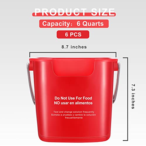 Image of 6 Pcs 6 Quart Cleaning Bucket Small Sanitizing Square Bucket Detergent Pail for Home Commercial Restaurant Kitchen Office School(Red)