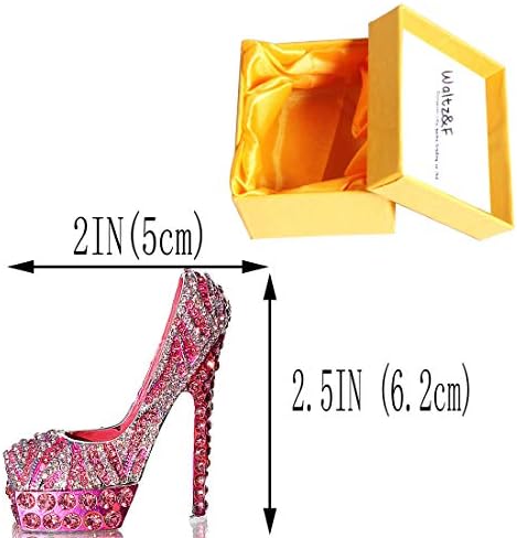 Waltz&F Pink diamond leopard high heels Trinket Box Hinged Hand-painted Figurine Collectible Ring Holder