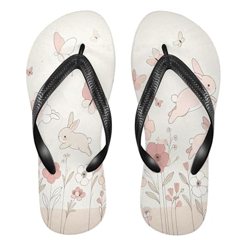 Burbuja Jumping Bunnies Flip Flops for Women Men, Soft Thong Sandals Rubber Slippers for Pool Beach Essentials