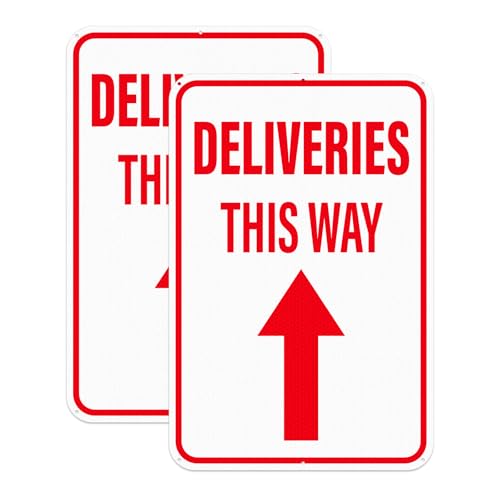 Anobell 2 Pack Deliveries This Way Sign with Directional Upward Arrow 18 × 12 Inch Reflective Aluminum Rust Free Metal Package Delivery Signs for Outside Home Business Property
