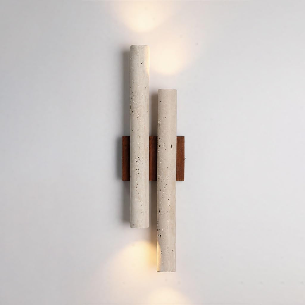 Aplique De Pared Piedra Wabi Sabi Moderno Largo Lámpara Pared Luz Cálida Iluminación Mural Travertino Natural 4 Casquillos G9 50cm Longitud Salón Dormitorio Café Hotel Decoración Interior