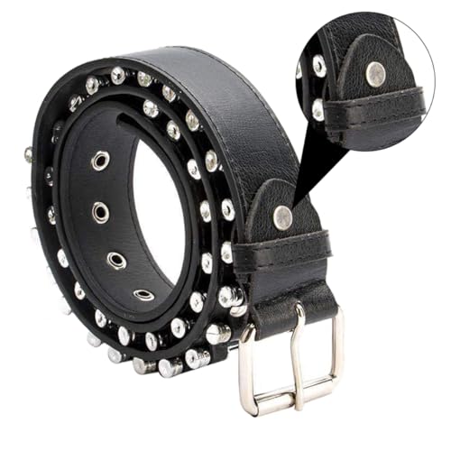 Men's Punk Bullet Belt Fashionable Waist Belt Pin Buckle Versatile Black Artificial Leather Design for Casual Jeans and Pants3