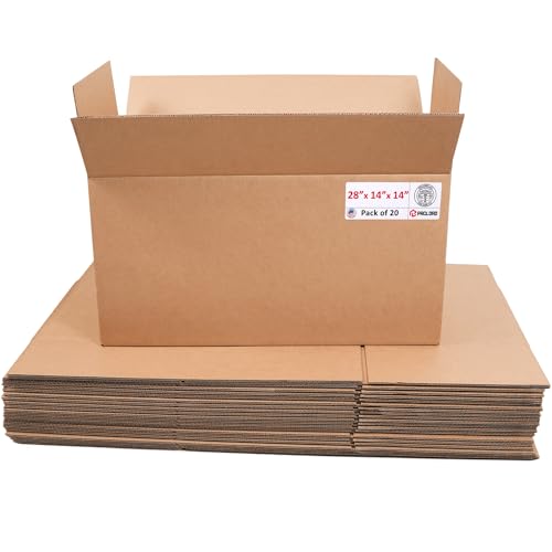 Image of Large Cardboard Boxes 28 inchL x 14 inchW x 14 inchH (Pack of 20) - USA-Made Packing Boxes for Moving, Shipping, or Storage - USPS, UPS, FedEx Approved - Professional Packing Supplies for Moving | USA-Made Packing Boxes for Moving, Shipping, or Storage - USPS, UPS, FedEx Approved - Professional Packing Supplies
