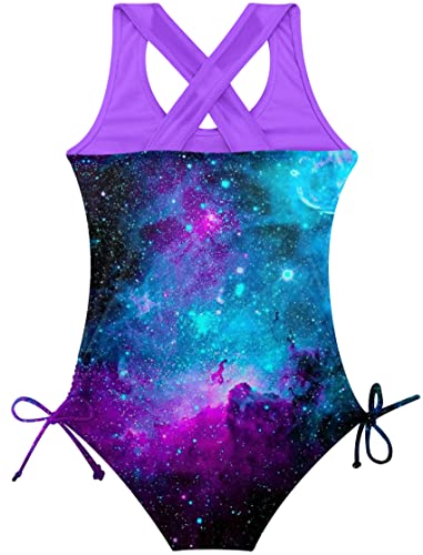 Image of BFUSTYLE Girls One Piece Swimsuit Cute Striped Bathing Suit Hawaii Swimwear 6-17 Years