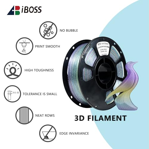 Image of iBOSS Clear Tri Color PLA PLUS Filament 1KG /Spool, 3D Printer Filament Transparent Tri Color Filament with Shiny Glitter, 3D Printing Filament 1.75+ /- 0.02 mm, Transparent Sparkling Yellow Purple Blue
