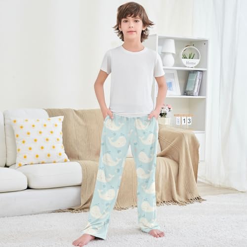 Boy's Pj Pants Whale Seashells Flowers Light Blue Lounge Bottoms Elastic Waist Kids Joggers with Pockets Size 6-14 5