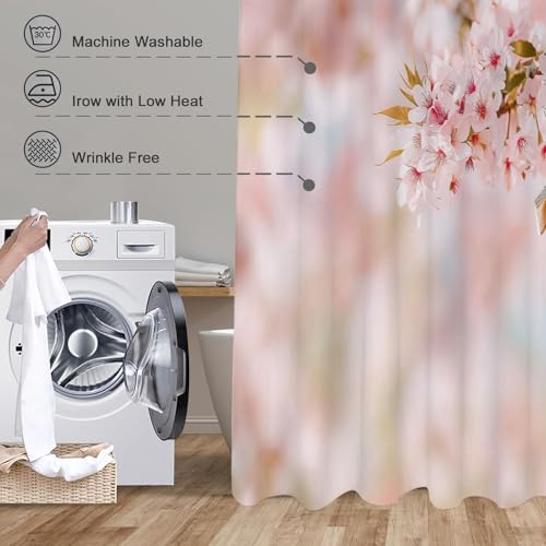Rideau de douche rose esthétique grand format 240x200 cm fleurs de cerisier polyester - 7