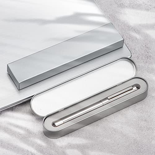 Image of Hongdian 1861 Stainless Steel Fountain Pen Fine Nib, Classic Design Smooth Writing Pen with Converter and Metal Pen Case Set