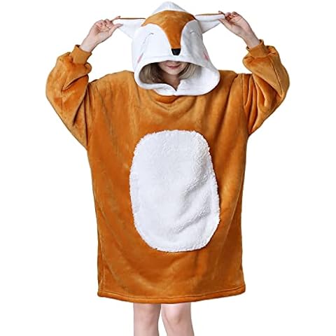 Queenshin Hoodie Damen Kuscheldecke Pullover Orangener Fuchs Sweatshirt Cover