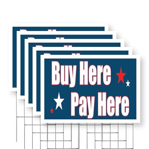 Buy Here Pay Here Yard Sign 5 Pack of 24 Inch x 36 Inch Double Sided Weatherproof Heavy-Duty Plastic with Stake | Car Dealership Financing, No Credit Needed, Easy Approval | Made in USA by SignMission - Used condition - US$74.24