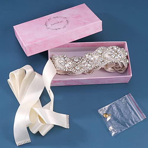 Yanstar Handmade Wedding Bridal Belts And Sashes Silver Crystal Rhinestone Ivory Ribbon For Bridesmaid Prom Gowns #TOP6