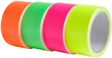 neon nights 4 x Neon UV Adhesive Tape Fluorescent Black Light Decoration Gaffa Duct Sticky Foil Yellow Green Orange Pink