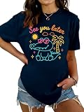 Last Day of School Teacher Shirt Women Funny Summer Break Tshirts Schools Out for Summer Short Sleeve T-Shirts Tops Navy Blue