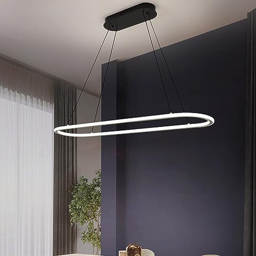 Suspension LED rectangulaire moderne et variable dorée ou noire pour salle à manger