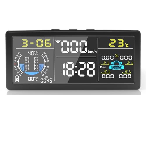TPMS multifuncional con inclinómetro, velocímetro y temperatura de neumáticos 4 sensores externos, sistema monitorización