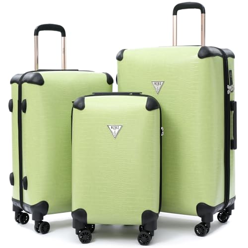universal trotter 3 Piece Luggage Set, Croc-Embossed PU Leather Vintage Trunk Suitcases, 20/24/28 Inch Fashion Travel Set with TSA Approved Lock, 360° Spinner Wheels (Lime Green)
