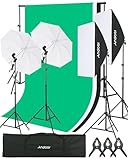 Andoer Softbox Lighting Kit 5500K 45W Light Bulb, Photography Lighting Kit with 50*70cm Softbox, 85cm White Photography Umbrella, 2m Light Stand, 1.6*3m Backdrop, Softbox Kit for Studio Photography